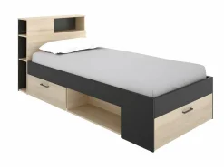 Vente-unique Cama con almacenaje 90 x 190 cm Color: natural y antracita con colchón. LEANDRE Gris antracita / Color natural claro Outlet