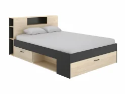 Vente-unique Cama Con Almacenaje|Cama Adulto|Cama con almacenaje 140 x 190 cm, colores: natural y antracita + somier de láminas - LEANDRE
