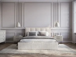 Vente-unique Cama con almacenaje de 160 x 200 cm con cabecero con costuras verticales tela - KILACLO Beige Hot