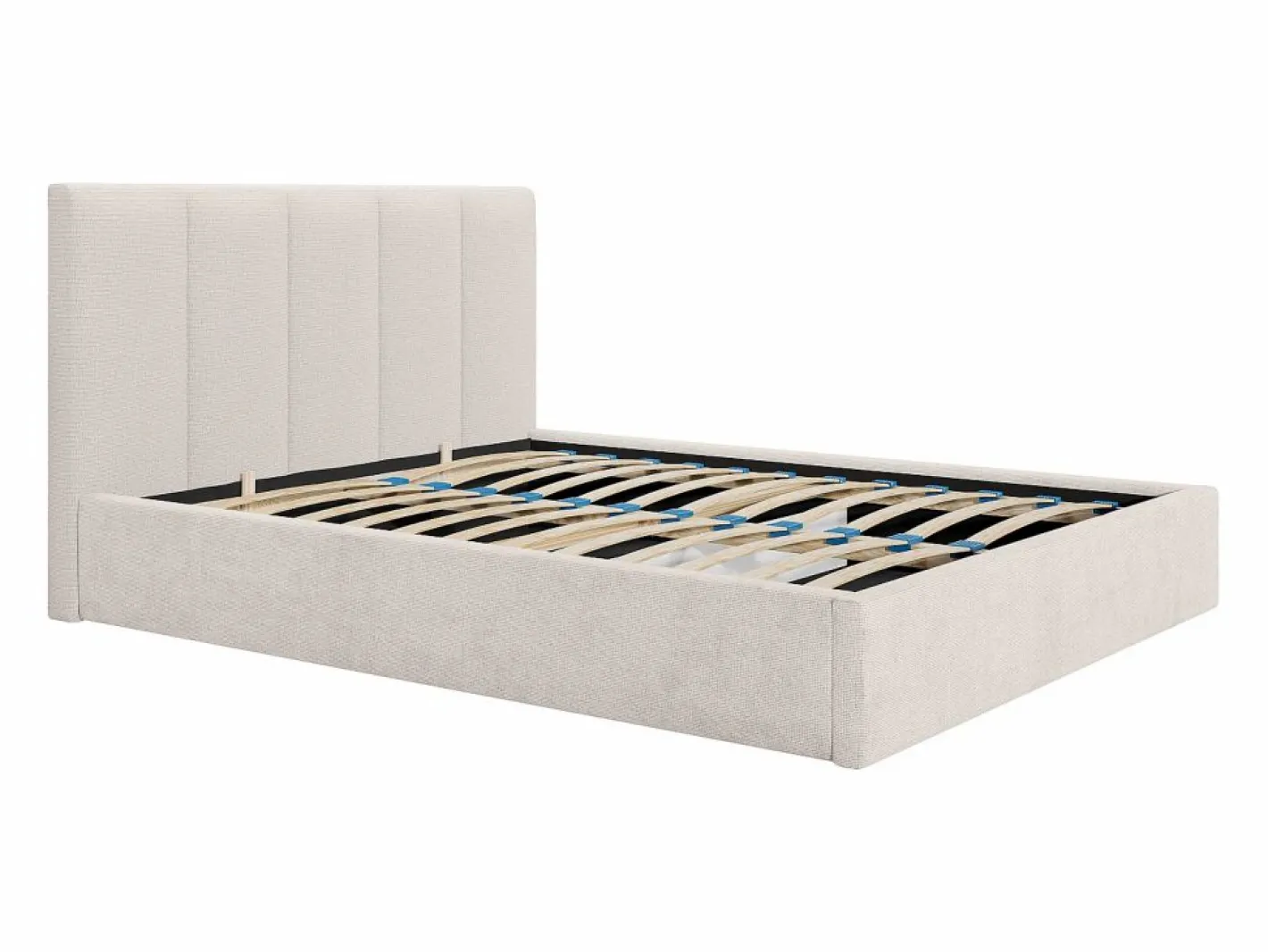 Vente-unique Cama con almacenaje de 160 x 200 cm con cabecero con costuras verticales tela - KILACLO Beige Hot