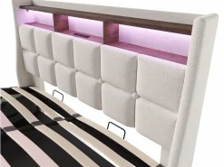 Cama con almacenaje de lino 180x200 cm con LED y puertos USB - somier -^ModernLuxe Discount