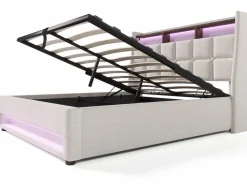 Cama con almacenaje de lino 180x200 cm con LED y puertos USB - somier -^ModernLuxe Discount