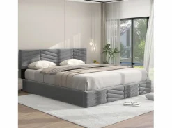 Merax Cama con almacenaje de terciopelo 180 x 200 cm - cabecero ajustable - estilo rayas - Gris Best