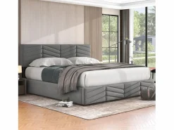 Merax Cama con almacenaje de terciopelo 180 x 200 cm - cabecero ajustable - estilo rayas - Gris Best