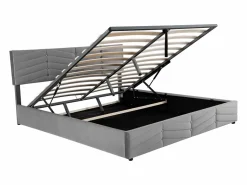 Merax Cama con almacenaje de terciopelo 180 x 200 cm - cabecero ajustable - estilo rayas - Gris Best