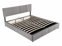 Merax Cama con almacenaje de terciopelo 180 x 200 cm - cabecero ajustable - estilo rayas - Gris Best