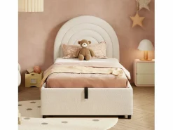 OKWISH Cama Con Canapé|Cama Infantil|Cama con almacenaje 90x200 cm Cama infantil con cabecero y somier - terciopelo bouclé (sin colchón)