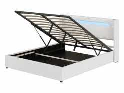 Cama Con Canapé|Cama Con Almacenaje|Cama con almacenaje 160x200 cm - Cama doble con USB, luz LED y reproductor Bluetooth - PU - sin colchón