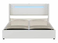 Cama Con Canapé|Cama Con Almacenaje|Cama con almacenaje 160x200 cm - Cama doble con USB, luz LED y reproductor Bluetooth - PU - sin colchón