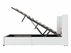 Cama Con Canapé|Cama Con Almacenaje|Cama con almacenaje 160x200 cm - Cama doble con USB, luz LED y reproductor Bluetooth - PU - sin colchón