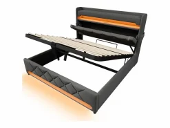 Cama con almacenaje 160x200 cm en lino , con LED, cabecero con almacenamiento con USB y puerto Type C^DripeX Outlet