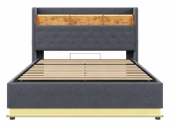 Hauss Spole Cama con almacenaje 180x200 cm para adultos con LED y USB Tipo-C, lino , sin colchón Gris Clearance