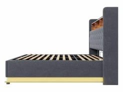Hauss Spole Cama con almacenaje 180x200 cm para adultos con LED y USB Tipo-C, lino , sin colchón Gris Clearance