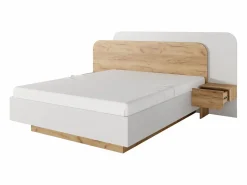 Cama con almacenaje y mesitas de noche 160 x 200 cm y LEDs en color natural y blanco - DESADO^Vente-unique