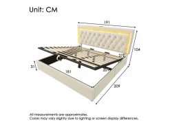 ModernLuxe Cama con almacenamiento acolchada 180x200cm en terciopelo - con iluminación LED - con puertos USB y Tipo-C - con somier de láminas - (sin colchón) Beige Sale