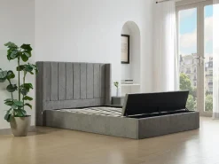 Cama con almacenamiento de 180 x 200 cm con banco en tela color + colchón - DOUINO^Vente-unique New