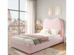 ModernLuxe Cama con almacenamiento infantil 90x200 cm - con cabecero acolchado - Revestimiento de terciopelo - (colchón no incluido) Rosa Sale