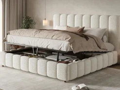 ModernLuxe Cama Terciopelo|Cama Con Canapé|Cama con almacenamiento tapizada 200x200cm - con somier de láminas - Tela rizada - ​ (sin colchón)