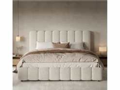 ModernLuxe Cama Terciopelo|Cama Con Canapé|Cama con almacenamiento tapizada 200x200cm - con somier de láminas - Tela rizada - ​ (sin colchón)