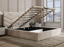 Vente-unique Cama Con Canapé|Cama Con Almacenaje|Cama con arcón king size 200 x 200 cm en tejido texturado + colchón - JUSTANI