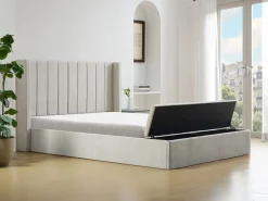 Cama con baúl 160 x 200 cm con banco en tela color - DOUINO^Vente-unique Discount