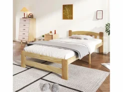 Merax Cama con cabecero - 90 x 200 cm - madera maciza - somier de láminas - color natural Color natural claro Discount