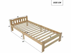 Merax Cama con cabecero - 90 x 200 cm - madera maciza - somier de láminas - color natural Color natural claro Discount
