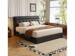 Merax Cama Con Canapé|Cama Adulto|Cama con cabecero de 140 x 200 cm con canapé abatible - LED - Piel sintética - Color (sin colchón)