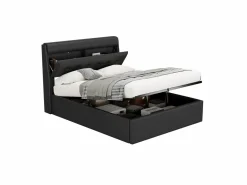 Merax Cama Con Canapé|Cama Adulto|Cama con cabecero de 140 x 200 cm con canapé abatible - LED - Piel sintética - Color (sin colchón)