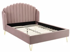 Cama con cabecero ondulado 140 x 190 cm Terciopelo rosa charme vintage + colchón SAGALI^Vente-unique Discount