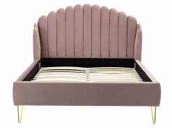 Cama con cabecero ondulado 140 x 190 cm Terciopelo rosa charme vintage + colchón SAGALI^Vente-unique Discount