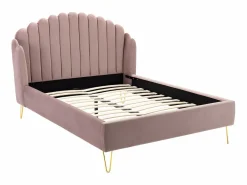 Vente-unique Cama Terciopelo|Cama con cabecero ondulado 140 x 190 cm Terciopelo rosa charme vintage SAGALI