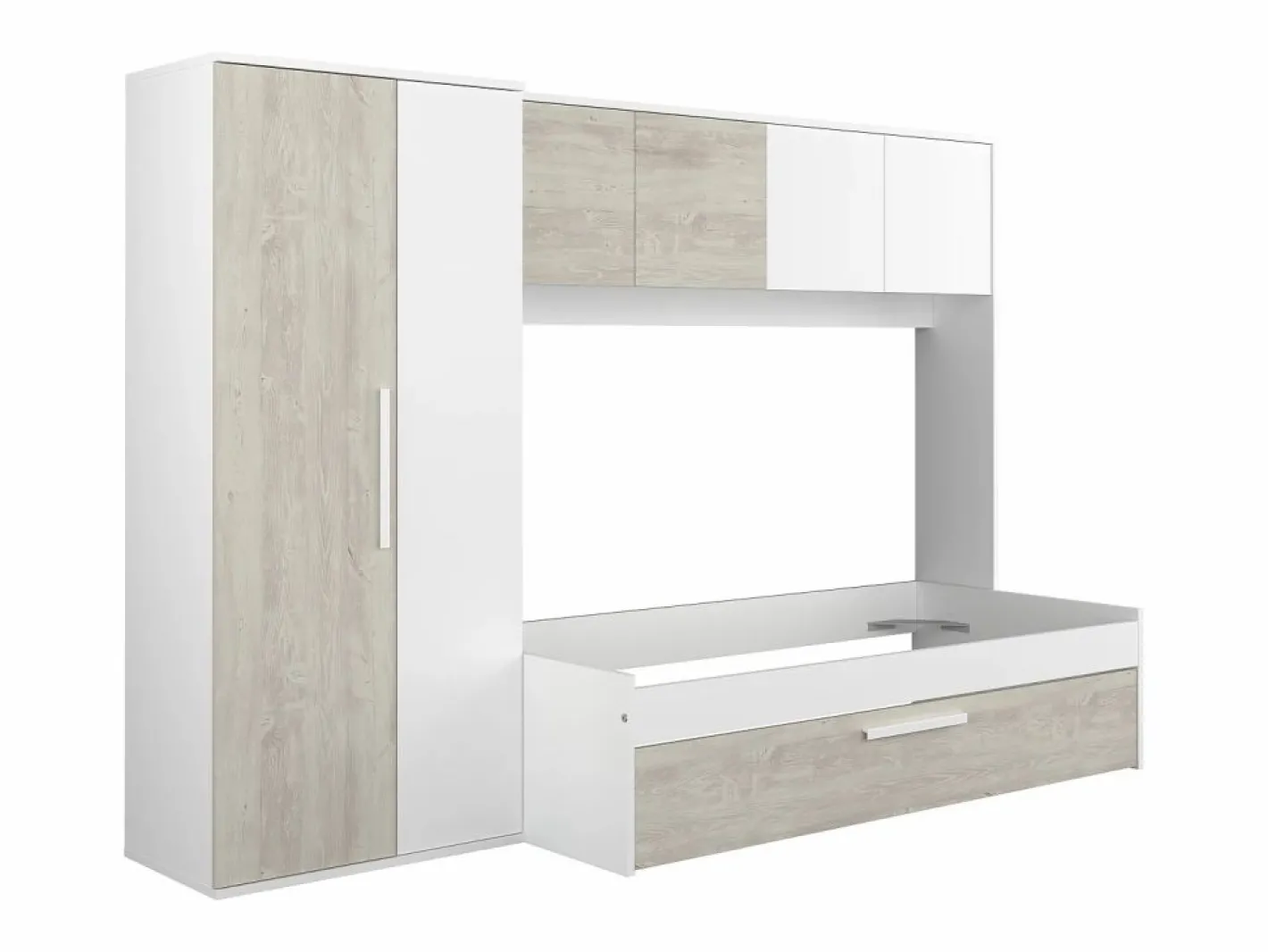 Vente-unique Cama con cajón nido 2 x 90 x 200 con armario blanco y natural - LUMOKA Color natural claro / Blanco Sale