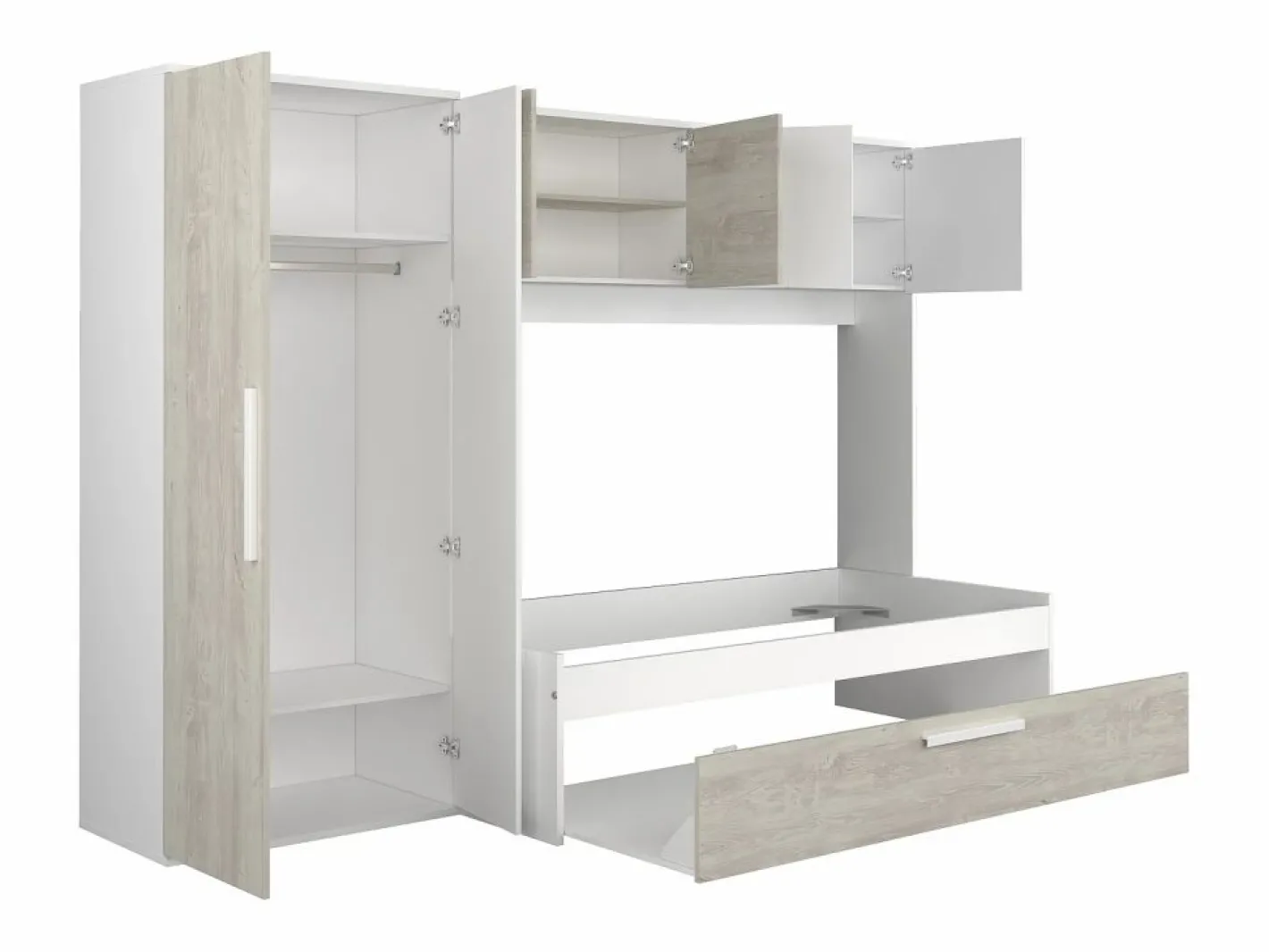 Vente-unique Cama con cajón nido 2 x 90 x 200 con armario blanco y natural - LUMOKA Color natural claro / Blanco Sale