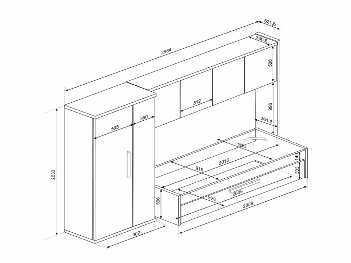 Vente-unique Cama con cajón nido 2 x 90 x 200 con armario blanco y natural - LUMOKA Color natural claro / Blanco Sale