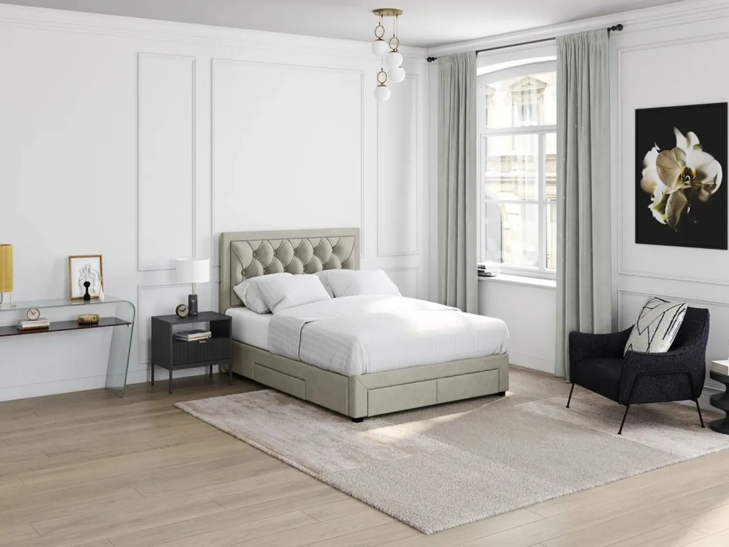 Vente-unique Cama Terciopelo|Cama con cajones tela de terciopelo 180 x 200 cm + colchón LEOPOLD