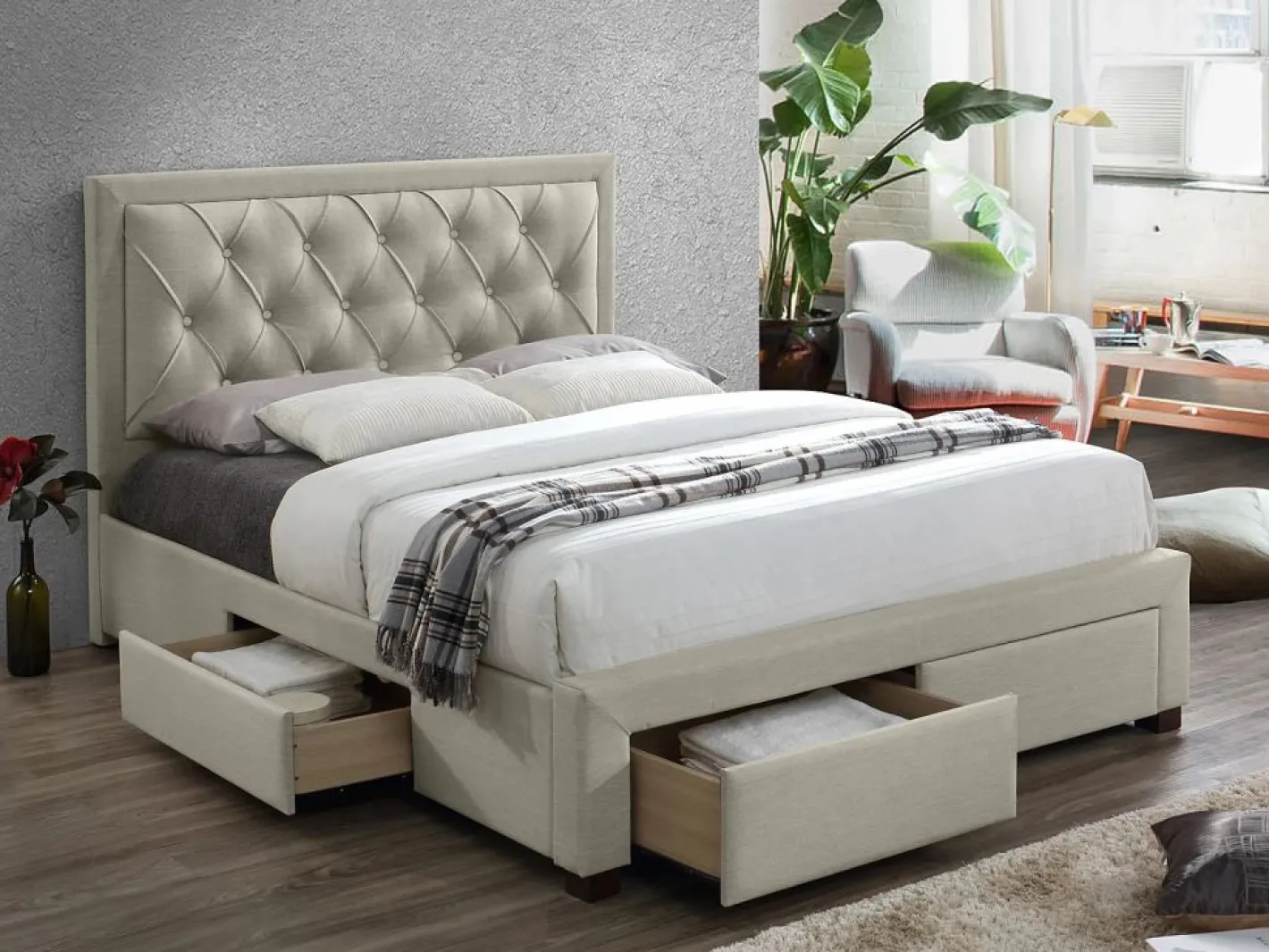 Vente-unique Cama Terciopelo|Cama con cajones tela de terciopelo 180 x 200 cm + colchón LEOPOLD