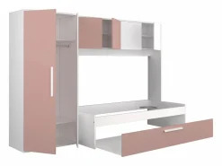 Cama con cama nido 2 x 90 x 200 con armario rosa y blanco - LUMOKA^Vente-unique Hot