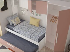 Cama con cama nido 2 x 90 x 200 con armario rosa y blanco - LUMOKA^Vente-unique Hot
