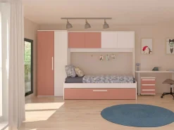 Cama con cama nido 2 x 90 x 200 con armario rosa y blanco - LUMOKA^Vente-unique Hot