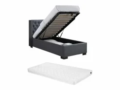 Vente-unique Cama con canapé de 90 x 200 cm con cabecero tapizado en tela y colchón - MASSIMO Gris Outlet
