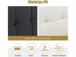 Merax Cama con canapé de 140 x 190 cm con cabecero de almacenaje - LED - Piel sintética - (sin colchón) Blanco Hot