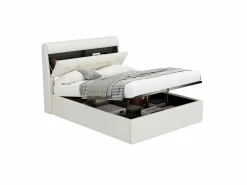 Merax Cama con canapé de 140 x 190 cm con cabecero de almacenaje - LED - Piel sintética - (sin colchón) Blanco Hot