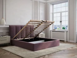 Cama con canapé queen size 160 x 200 cm cabecero con costuras verticales tela burdeos - KILACLO^Vente-unique Sale