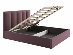 Cama con canapé queen size 160 x 200 cm cabecero con costuras verticales tela burdeos - KILACLO^Vente-unique Sale