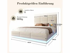 Cama con canapé tapizado - 140 x 200 cm - cabecero ajustable - con USB + LED - canapé hidráulico - terciopelo -^Merax Clearance