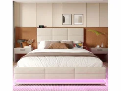 Cama con canapé tapizado - 140 x 200 cm - cabecero ajustable - con USB + LED - canapé hidráulico - terciopelo -^Merax Clearance