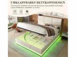 Cama con canapé tapizado - 140 x 200 cm - cabecero ajustable - con USB + LED - canapé hidráulico - terciopelo -^Merax Clearance
