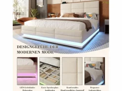 Cama con canapé tapizado - 140 x 200 cm - cabecero ajustable - con USB + LED - canapé hidráulico - terciopelo -^Merax Clearance