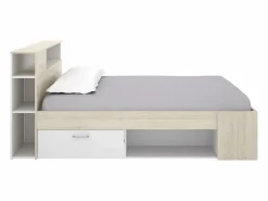 Vente-unique Cama con canapé 120x190 cm en color natural y blanco + somier + colchón - LEANDRE Color natural claro / Blanco Outlet